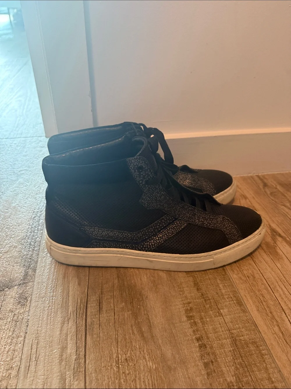 Uri Minkoff Black High-Top Sneakers with White Sole